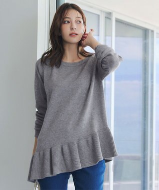 Tiaclasse 【洗える】ななめフリルニットプルオーバー チャコールグレー