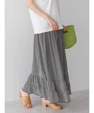 AMERICAN HOLIC 幾何学柄裾ティアードスカート Black