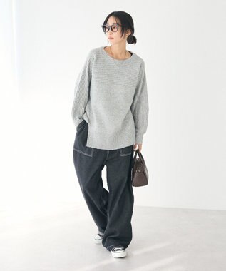 CRAFT STANDARD BOUTIQUE 編み違い斜めスリットニットチュニック Light Gray Mixture