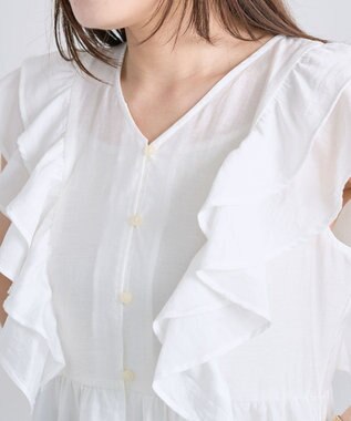 Green Parks フリルノースリーブブラウス White