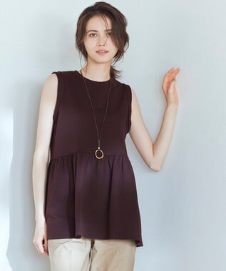 23区 【SLOW/洗える】コンパクトインレー ペプラムヘム カットソー ダークブラウン系