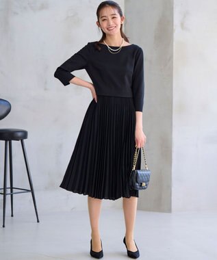 組曲 【KUMIKYOKU NAVY】ジャージーコンビプリーツ ワンピース ブラック系