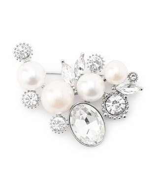 23区 パールMIXトライアングル ブローチ シルバー系