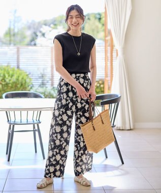 ANY L 【洗濯機可/ウエストゴム】プリントパンツ チャコールベース