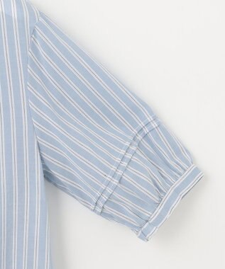 J.PRESS LADIES L 【洗える】綿キュプラコードストライプ バンドカラー ブラウス ブルー系1