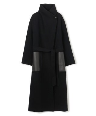 BEIGE， LEMOORE / ウールリバーフェイクレザーポケット付きコート Black