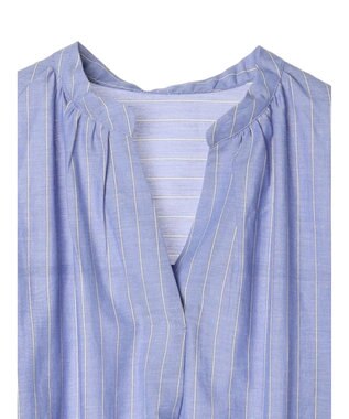 Green Parks 綿麻混スキッパーミニワンピース Stripe Sax