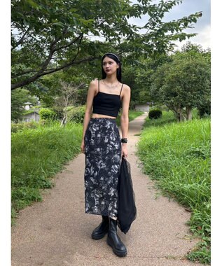 Green Parks モノトーンフラワータイトスカート Black