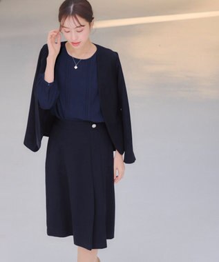 Tiaclasse 【ダブルクロス・洗える】アシンメトリープリーツスカート ネイビー