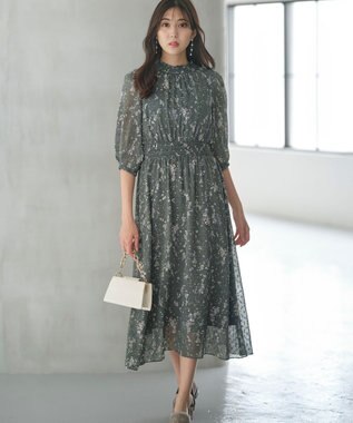 ANY SIS 【洗える】ニュアンスプリント ワンピース グリーン系