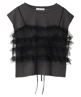 Green Parks ・ｓｗｉｎｇ　ｂｙ　ＳＥＴ２点チュールビスチェ＆フレンチＴ Charcoal Gray