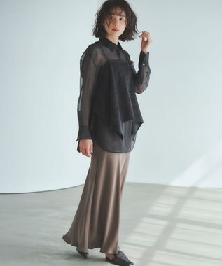 23区 S ラッセルオーナメントレース キャミソール ブラウス ブラック系