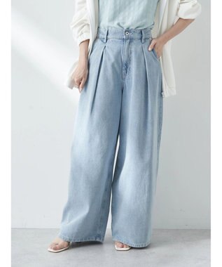 earth music&ecology タックワイドデニムパンツ Light Indigo