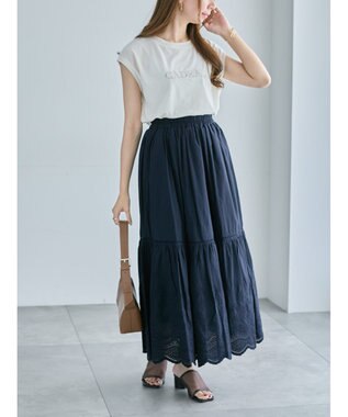 Te chichi エンブロイダリーティアードスカート ネイビー