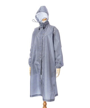 MOONBAT FLAT PURE サイクル レインコート ボーダー 自転車 収納袋付き ネイビーブルー