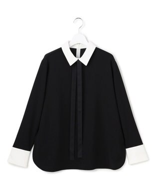 ICB マラボーテＷジョーゼット ボウタイ付きシャツカラートップス ブラック系