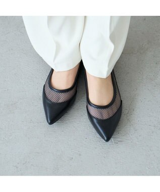 MODE ET JACOMO <carino>【レイン対応】メッシュポインテッドトゥパンプス ブラック