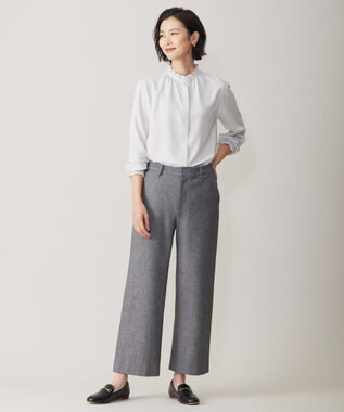 J.PRESS LADIES L 【洗える】ヌーディスバックサテン フリル襟 ブラウス ライトグレー系