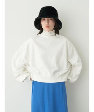 earth music&ecology クルーネック袖シャーリングスウェット White