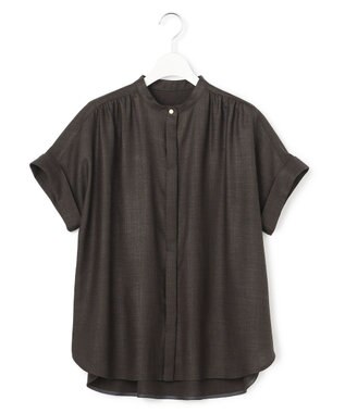 23区 【先行予約】リネンライクグロッシー バンドカラー ブラウス グレー系