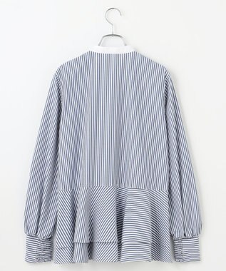 #Newans 【シワになりにくい/洗濯機可能】ダブルフリルヘムシャツ ネイビー