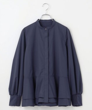 #Newans 【シワになりにくい/洗濯機可能】ダブルフリルヘムシャツ ネイビー