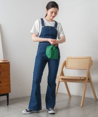 WEGO ハイウエストストレッチフレアデニムサロペット