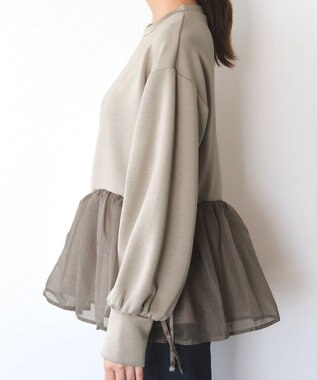 Tiaclasse 【洗える】ペプラムオーガンジーポンチトップス グレージュ