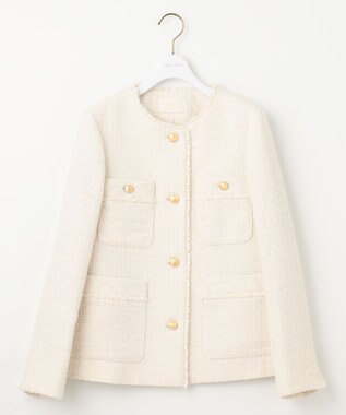 ANY SIS S ツイードノーカラーミドル ジャケット アイボリー