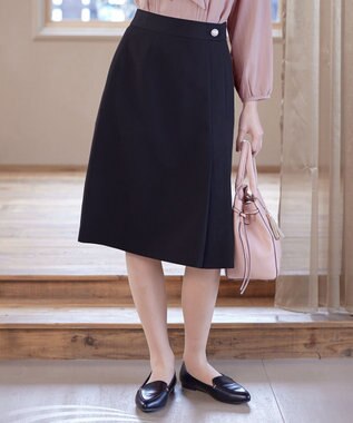 Tiaclasse 【ダブルクロス・洗える】アシンメトリープリーツスカート ネイビー