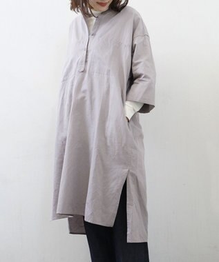 COTTON PAPER POPLIN BAND COLLAR LONG SHIRT DRESS シャツワンピース