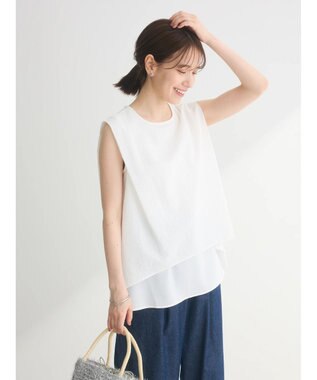Green Parks 異素材レイヤードノースリーブブラウス Off White