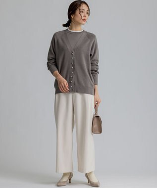 組曲 T/Rツイルストレッチ ワイドパンツ アイボリー系