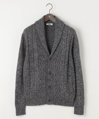 JOSEPH ABBOUD 【イタリア糸使用/軽く暖かい】 ラムウールケーブル柄ショールカラーカーデ グレー系