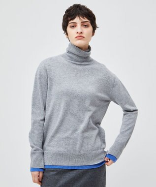 BEIGE， 【洗える】POMPE / ウールカシミヤタートルネックニット  L Gray×Sax