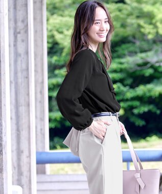 Tiaclasse 【洗える・スマート裏起毛】ジョーゼットフリルブラウス ブラック