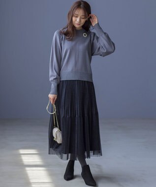 組曲 【WEB限定】ELENAスパンコールバックパール ニット チャコールグレー系