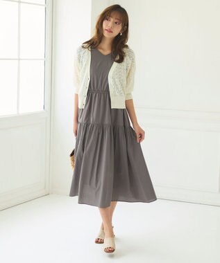 Feroux 【洗える】ドロストデザイン ワンピース グレー系