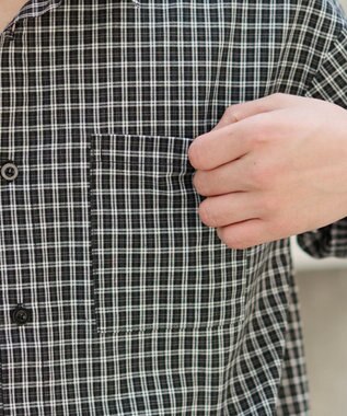 WEGO クロップドSSマイクロチェックシャツ ブラックチェック1