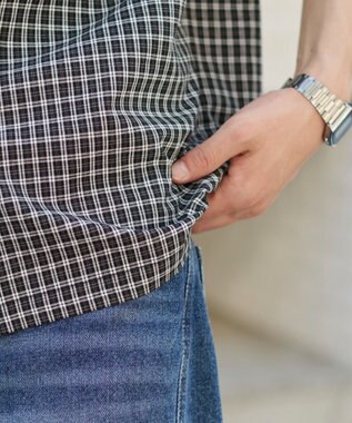 WEGO クロップドSSマイクロチェックシャツ ブラックチェック1