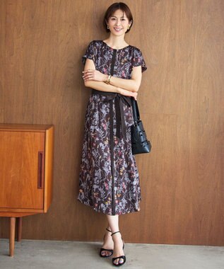 自由区 L 【17号サイズまで展開・ご好評につき追加生産・新色追加】ハーバルフロープリント ワンピース ブラウン系4