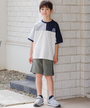 J.PRESS KIDS 【吸水速乾】【100-130cm】ポンチローマ トリコロール 切替Ｔシャツ アイボリー系