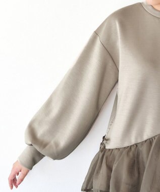 Tiaclasse 【洗える】ペプラムオーガンジーポンチトップス グレージュ