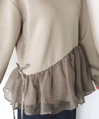Tiaclasse 【洗える】ペプラムオーガンジーポンチトップス グレージュ