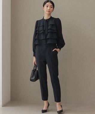 組曲 【KUMIKYOKU NAVY】コンフォータブルドレープ フリルブラウス ネイビー系