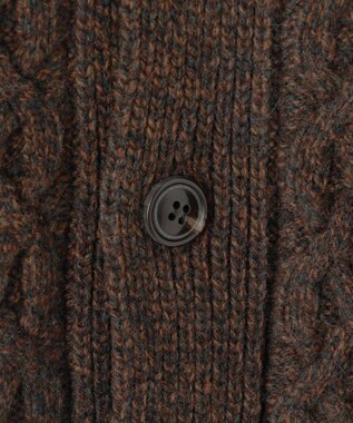 JOSEPH ABBOUD 【イタリア糸使用/軽く暖かい】 ラムウールケーブル柄ショールカラーカーデ カーキ系