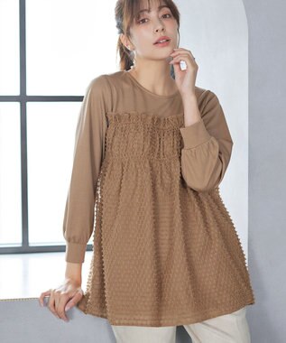 Tiaclasse ポンチ×ジャガードドッキングチュニック キャメル