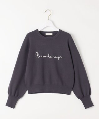 ANY SIS L 【洗える】ロゴ刺繍 ニット チャコール×アイボリー