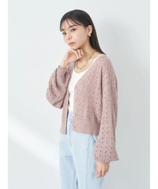 earth music&ecology 透かし編みテープヤーンカーディガン Pink