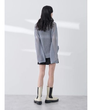 earth music&ecology メッシュ編みニットプルオーバー Grayish Blue